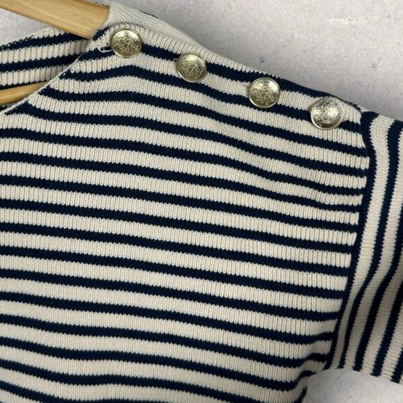 Sezane Daisy Jumper Sweater Natural Navy Blue Striped Size Large Gold Buttons - Picture 6 of 14